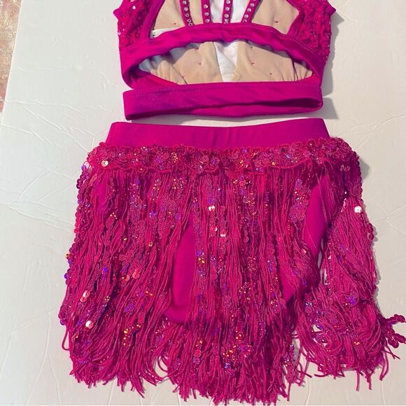 Weissman solo custom dance costume 2 piece hot pink fringe Go Get It 14590 SC 6 - Picture 6 of 15